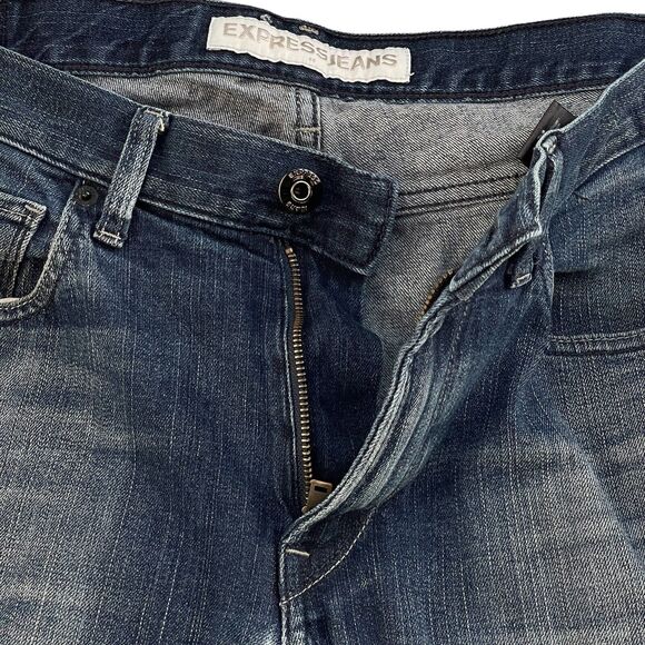 Express SZ 34x34 Alec Super Skinny Jeans Whiskered Pockets Mid-Rise Distressed - Picture 4 of 10